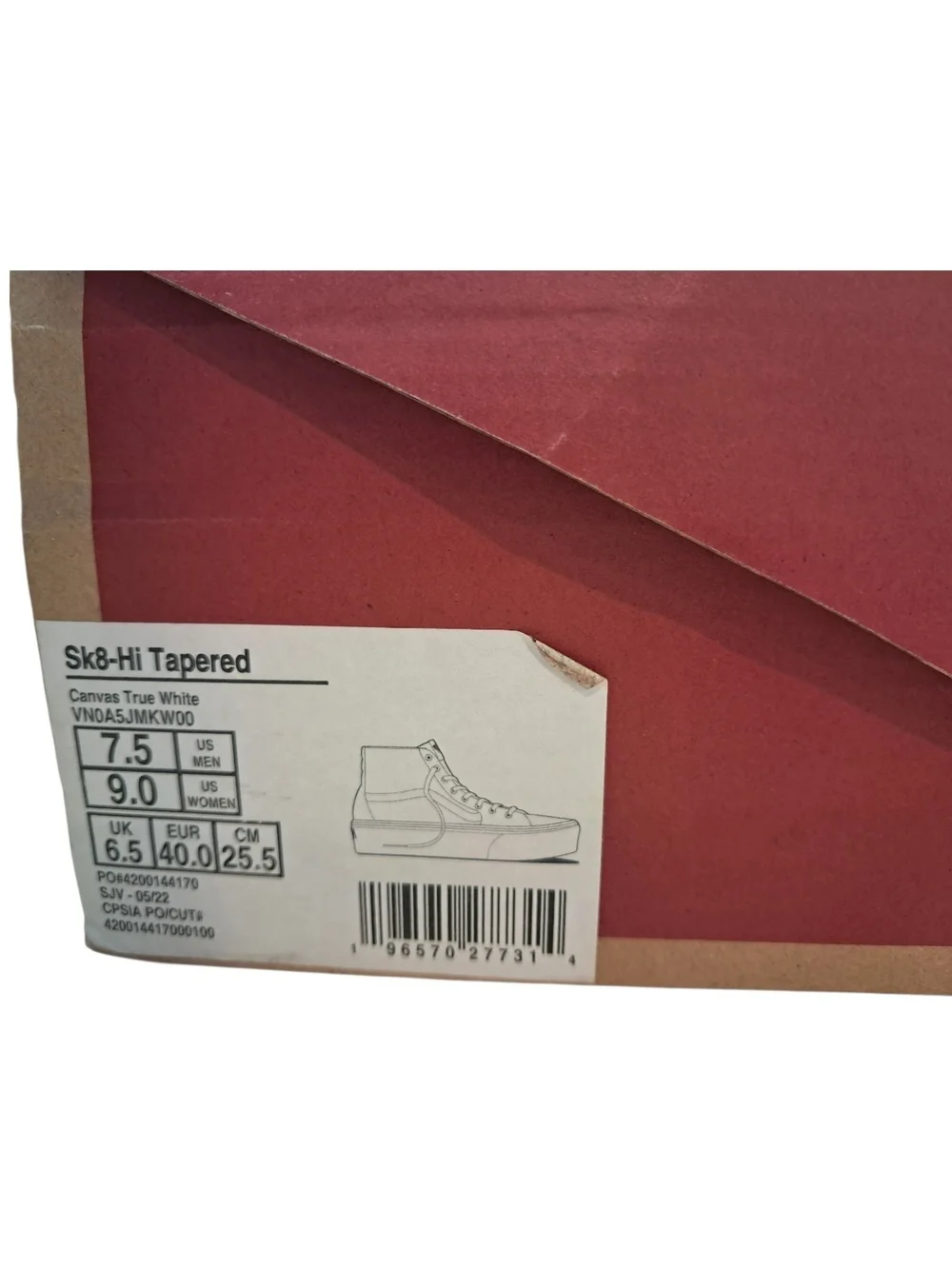Vans Sk8-Hi Tapered Stackform White High Top Sneakers Size 9 Women’s ( 25.5 cm )
